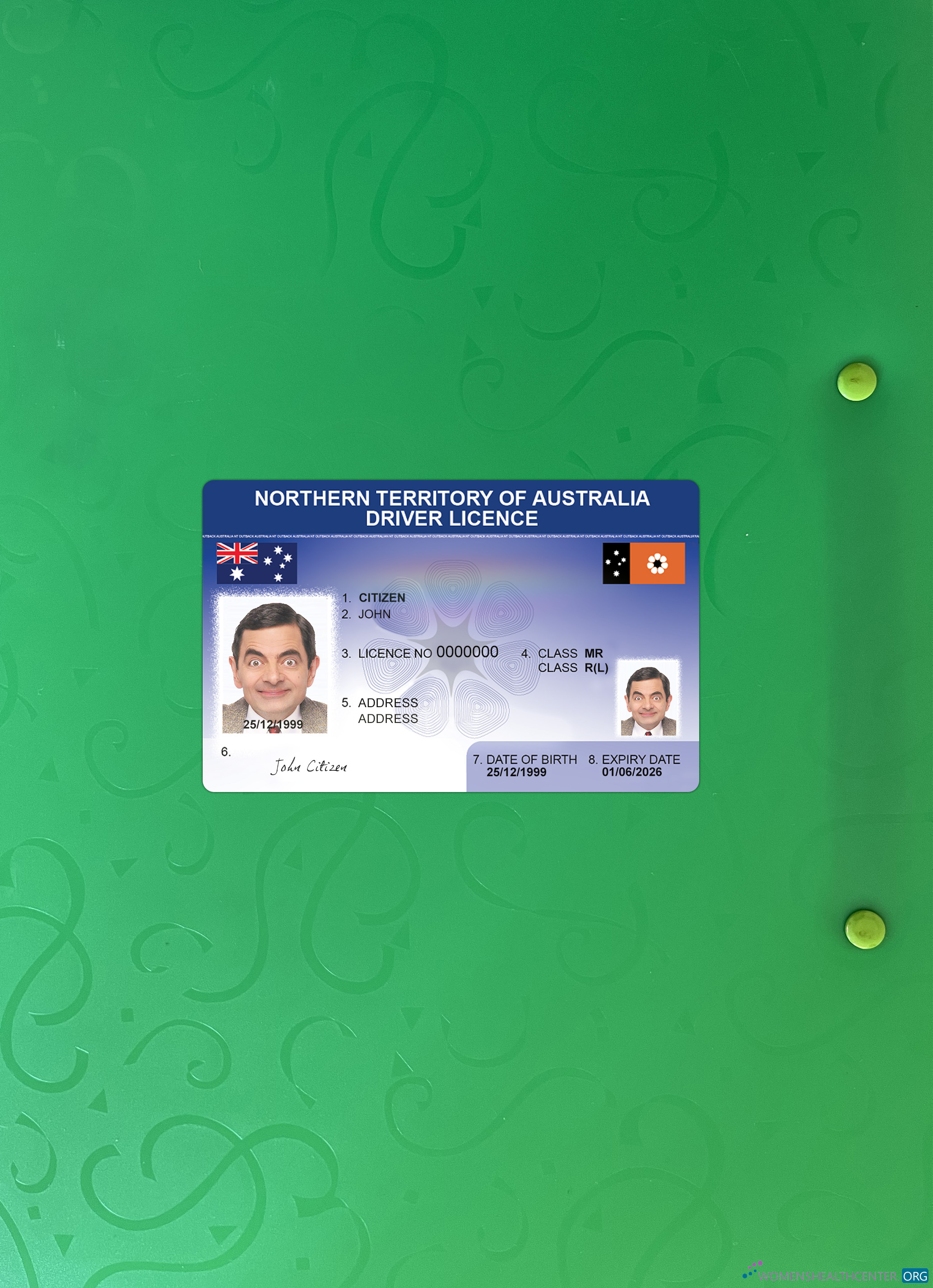 Download Australia Northern Territory driving license photolook front Photoshop template